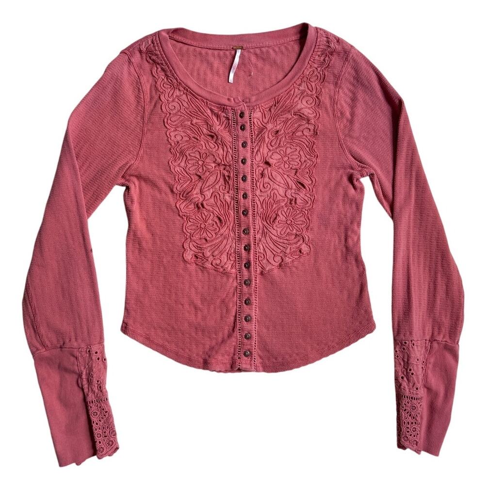 Free People Embroidered Top Fairy Grunge Boho Hippie Festival Western Button